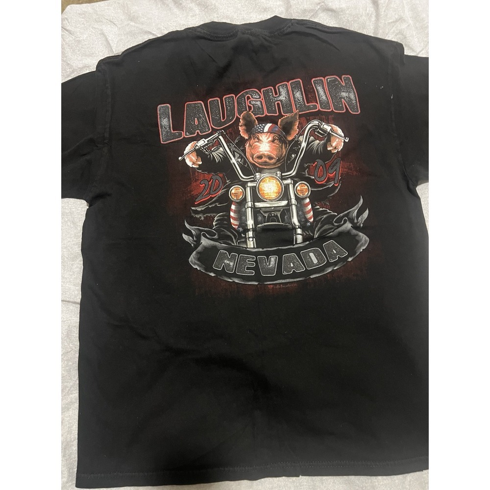 Laughlin NV 2009 Biker Harley Hog T-Shirt 2 sided Graphics - Size L -